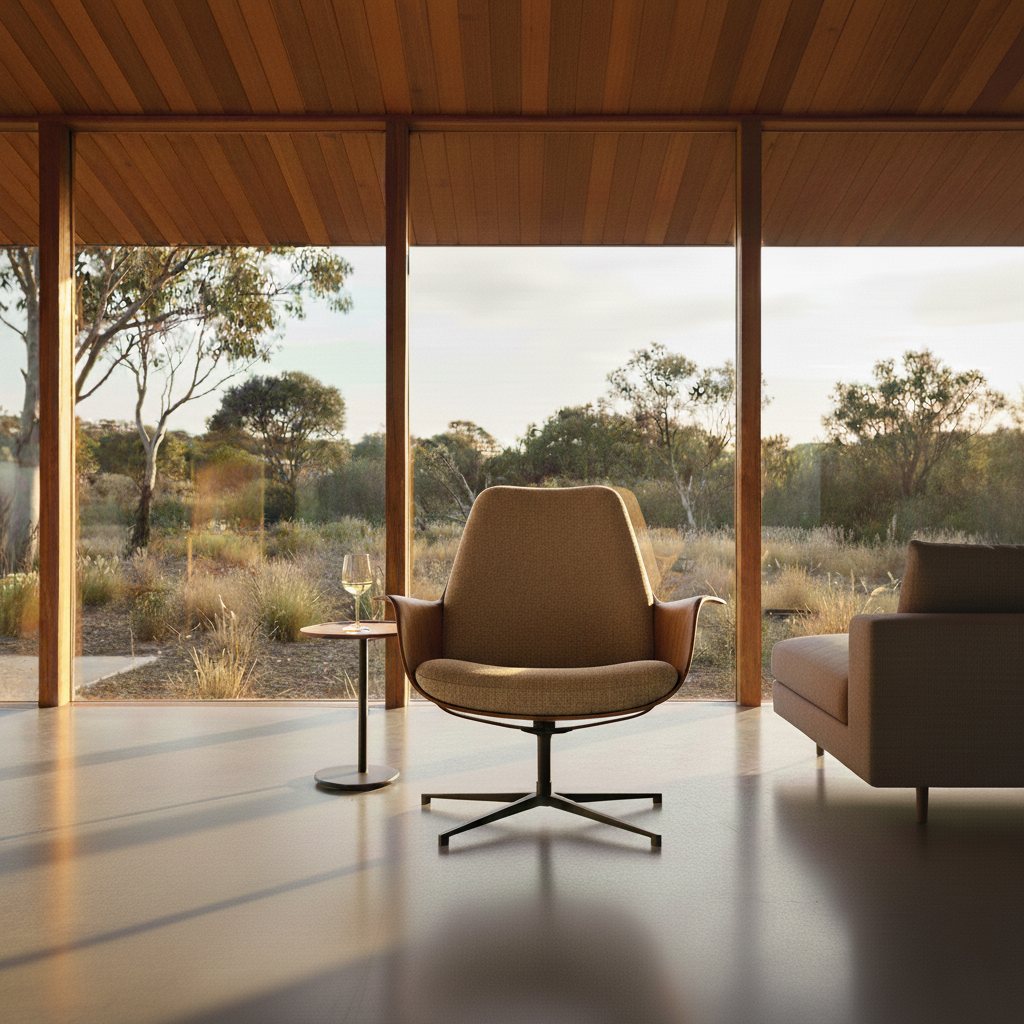 Visualisation of The Sundowner beside a window at dusk